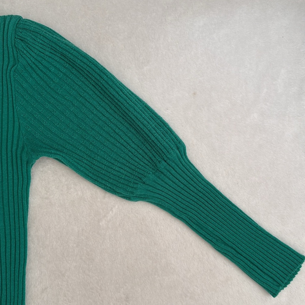 {VTG} Georgie Porgie | 70s/80s Rib Sweater Puff Sleeves Kelly Green (M) - Picture 7 of 16